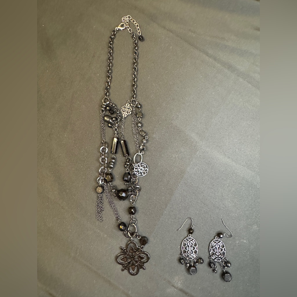 Chicos All Black Necklace And Earrings Set 21$